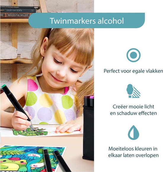 ForDig Twinmarker Set (80 pièces) - Incl. Sac de rangement - Marqueurs jumeaux pour Adultes et Enfants - Marqueurs à Alcohol Dual - Marqueurs Twinmarkers - Marqueurs épais - Stylos à Duo couleurs - Feutres Fineliner à double pointe