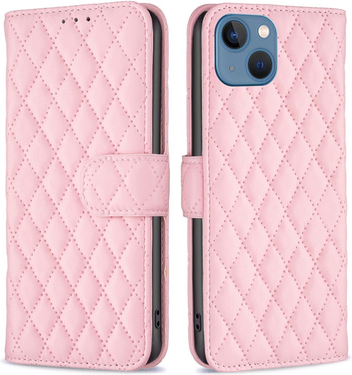 BINFEN Hoesje - Geschikt voor iPhone 13 Hoesje - BINFEN Rhombus Book Case - Roze
