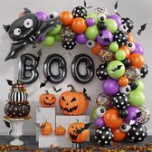 Loha-party® 93 stuks Halloween ballonnen set-ballonnen boog-LED-Slinger-Feestdecoratie-Halloween ballonnen-BOO-Skelet-vleermuis-oogbol ballon-sticker-pompoen-zwart