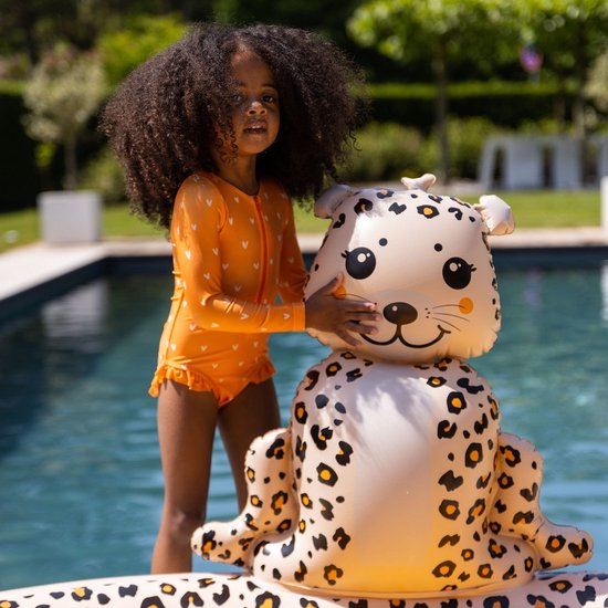 Swim Essentials - Speelzwembad met panterprint - Zwembadje - Opblaasbaar - Glijbaan - Sproeier - Kinderen - Jongens - Meisjes - Baby - Peuter - PVC - beige - bruin
