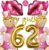 Snoes Mega Beauty Helium Ballonnen Set 62 Jaar - Roze Helium Folieballonnen - Slinger Happy Birthday Goud