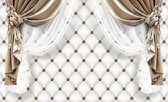 Fotobehang - Vlies Behang - Luxe Gewatteerd Patroon met Bruine Gordijnen - 254 x 184 cm