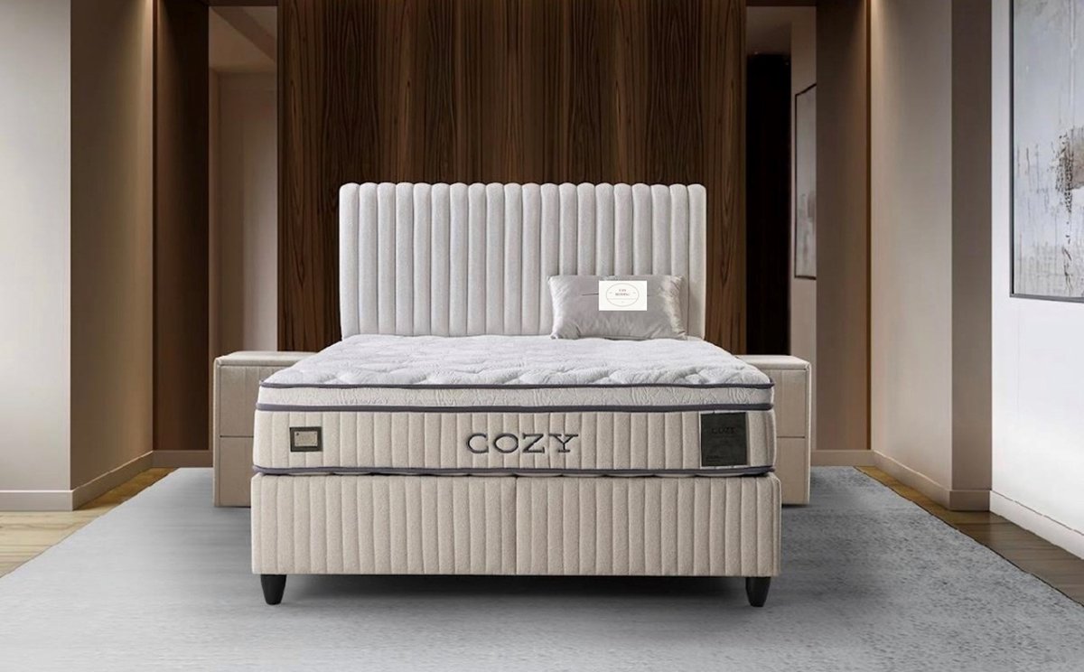 FAM BEDDING 2 Persoons Opberg Boxspring Cozy 160x200 Beige cream teddy stof