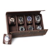 Timezone - Leren Watch roll voor 8 Horloges - Horloge Reisetui