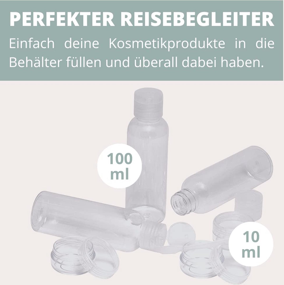 10 Bouteilles De Voyage 100ml Transparentes - Conformes Avion + 4 Entonnoirs - Pour Shampoing, Crèmes & Liquides