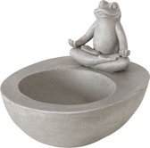 Vogelbadje in de vorm van een mediterende kikker op de rand van een badje