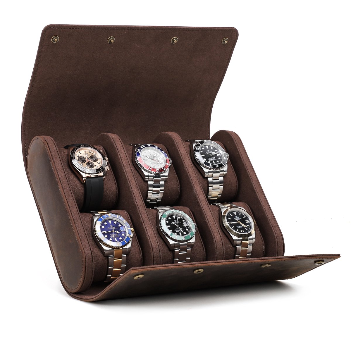 Timezone - Leren Watch roll voor 6 Horloges - Horloge doos - Horloge etui - Horloge reisetui - Horloge Rol