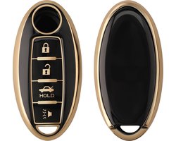 kwmobile autosleutel hoesje geschikt voor Nissan autosleutel met 4 knoppen hoes - TPU autosleutel behuizing - Beschermende auto sleutel case - Sleuteletui in zwart / goud