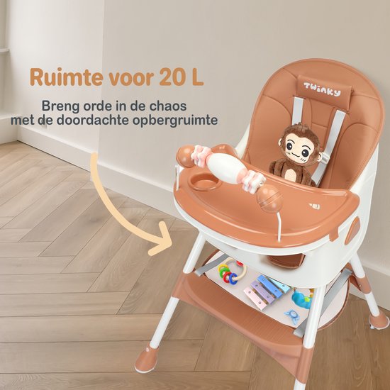 Twinky® Kinderstoel MAXI - 3-in-1 Kinderwagen Set - Bruin - Inklapbare Eetstoel & Baby Wagentje en Babystoel Voor Aan Tafel - Kinderzetel, Peuterstoeltje en Meegroeistoel in 1 van Merkloos — afbeelding 4