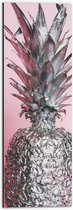 Dibond - Zilveren Ananas met Roze Achtergrond - 20x60 cm Foto op Aluminium (Met Ophangsysteem)