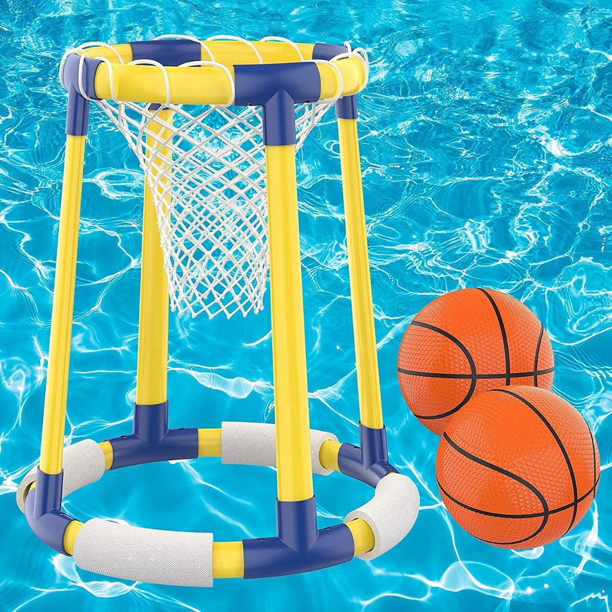 FOSUBOO Water speelgoed zwembad spel - Zwembad basketbal spel, drijvend zwembad basketbal ring voor kinderen volwassenen, opblaasbare ring met 2x ballen net pomp zwembad speelgoed voor 3 4 5 6