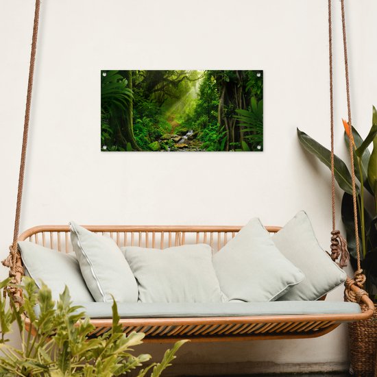 Poster jardin Jungle - Water - Feuilles - Soleil - Nature - 80x40 cm - Décoration murale Outdoor - Poster jardin - Toile jardin - Poster clôture - Tableau jardin