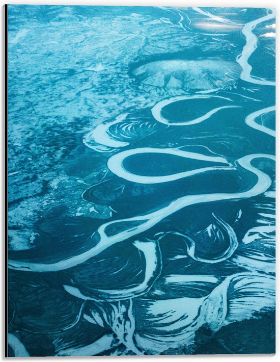 Dibond - Bovenaanzicht - Zee - Blauw - Wit - Water - 30x40 cm Foto op Aluminium (Met Ophangsysteem)