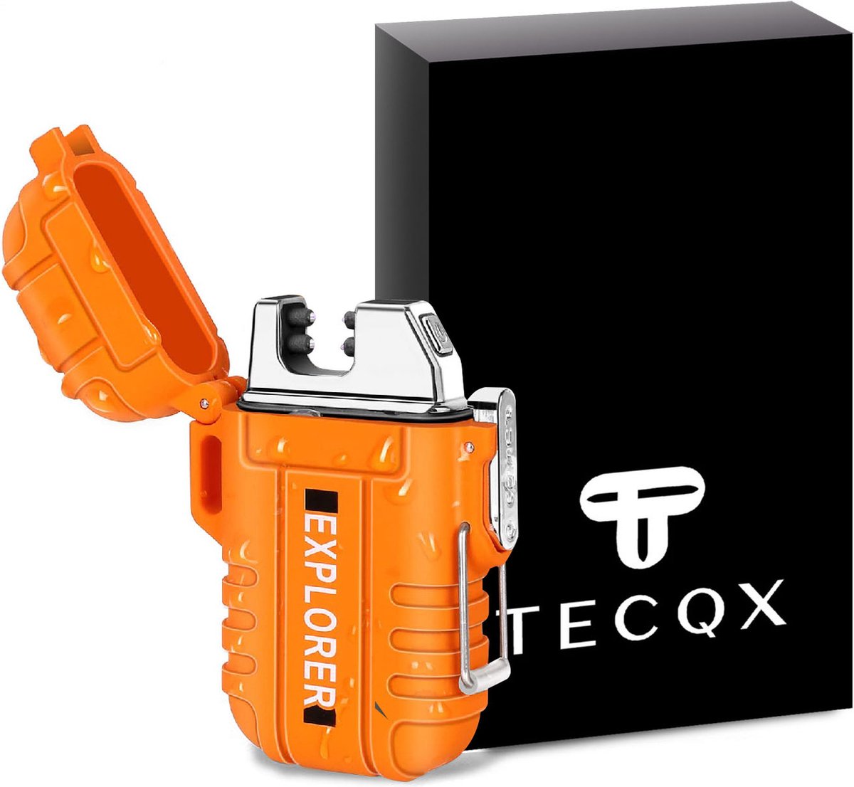Goedkoopste TECQX Elektrische Explorer Plasma Aansteker - Oplaadbaar - Micro USB - Sigaretten en Vuurwerk aansteker - Storm, Regen, Sneeuw en Wind Proof - Waterdicht - Oranje