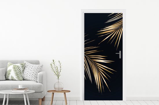 Sticker de porte Feuilles - Plantes - Or - Zwart - Luxe - 85x205 cm - Affiche de porte