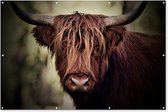 Muurdecoratie Schotse hooglander - Licht - Portret - Natuur - 180x120 cm - Tuinposter - Tuindoek - Buitenposter