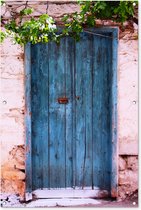 Tuinposter - Tuindoek - Tuinposters buiten - Vintage - Deur - Huis - Blauw - Boom - 80x120 cm - Tuin