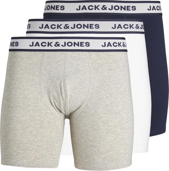 Jack & Jones Lot de 3 Boxer longs pour homme JACSOLID Grijs/ Wit/ Blauw - Taille XL