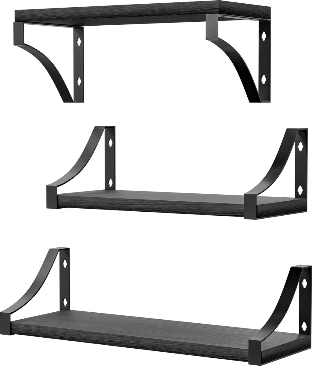 Nolad® Wandplank 3-Laags - Wandrek - Boekenplank - Industrieel - Zwevend - Inc bevestigingsmaterialen - Zwart