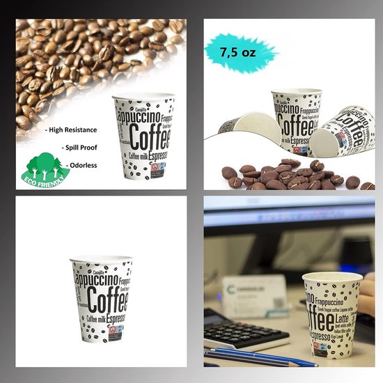Commerline koffiemok To Go, kartonnen – 1000 stuks, 300 ml (10,14 oz) groot 90 cm