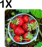 BWK Stevige Placemat - Bakje Aardbeien Tussen de Plantjes - Set van 1 Placemats - 50x50 cm - 1 mm dik Polystyreen - Afneembaar