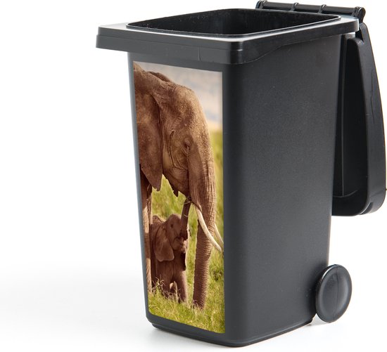 Container sticker Olifant - Gras - Jong - Slurf - 38x80 cm - Kliko sticker