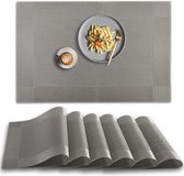 Platzset, 6 Stück rutschfeste, hitzebeständige PVC-Platzsets, waschbare Vinyl-Platzsets – Silber/Grau