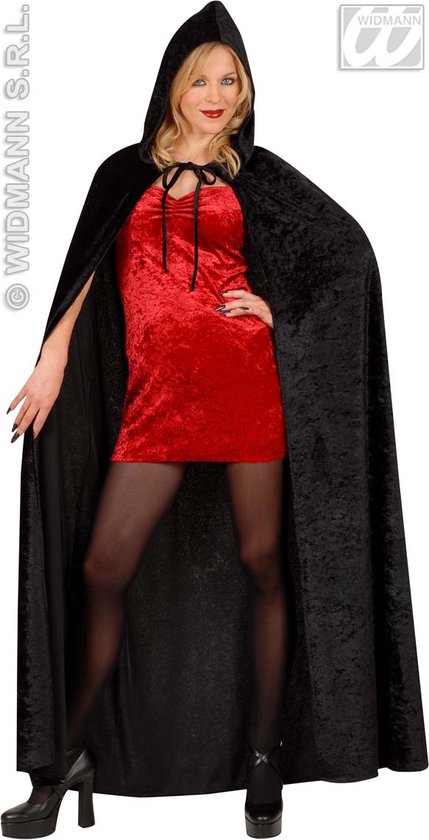 Widmann - Fluwelen Lange Zwarte Cape 150 Centimeter Cape Fear - Zwart - One Size - Halloween - Verkleedkleding