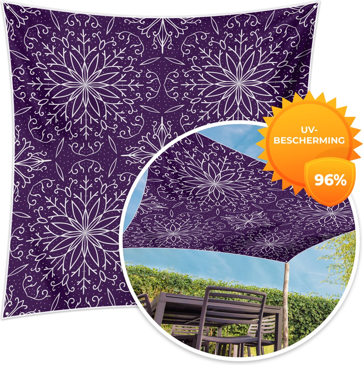 Hoogwaardig polyester schaduwdoek met kerstpatronen en sneeuwprint - 300x300 cm