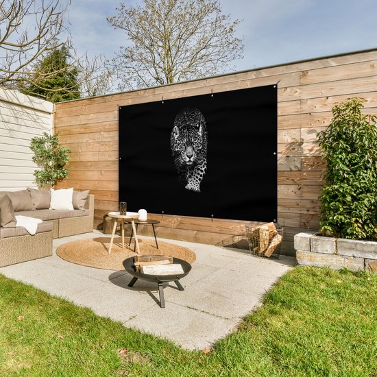 Décoration murale Animaux - Zwart - Léopard - Wit - Sauvage - 180x120 cm - Poster jardin - Toile jardin - Poster extérieur
