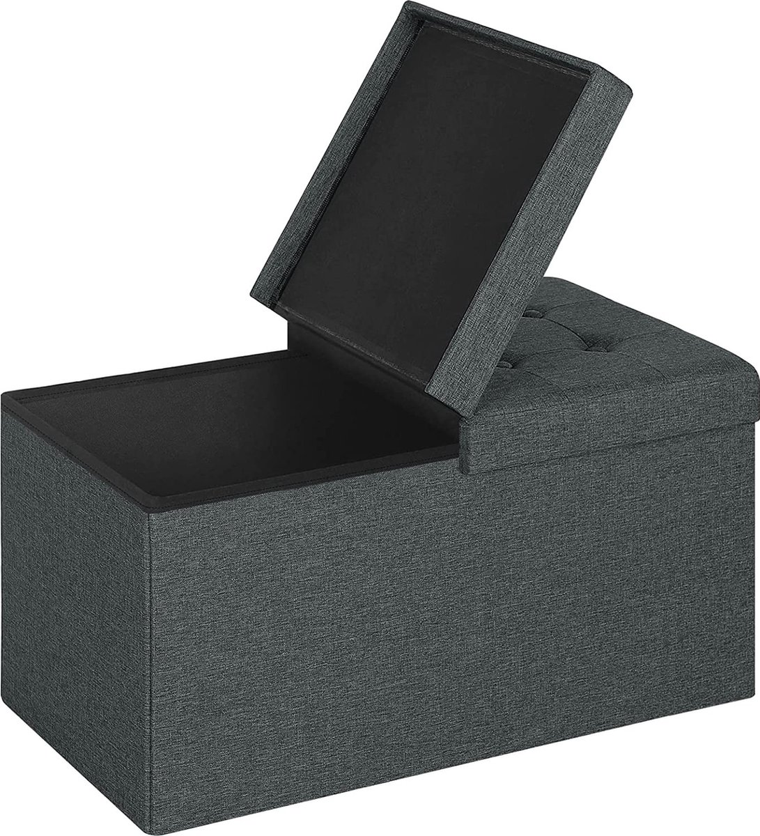 Bolt Edge Moderne Opbergbank - Donkergrijs - Met opbergruimte - Stof - 76x38x38cm