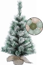 Kleine kerstboom met sneeuw -incl. verlichting bollen mix groen/lichtroze - H60 cm
