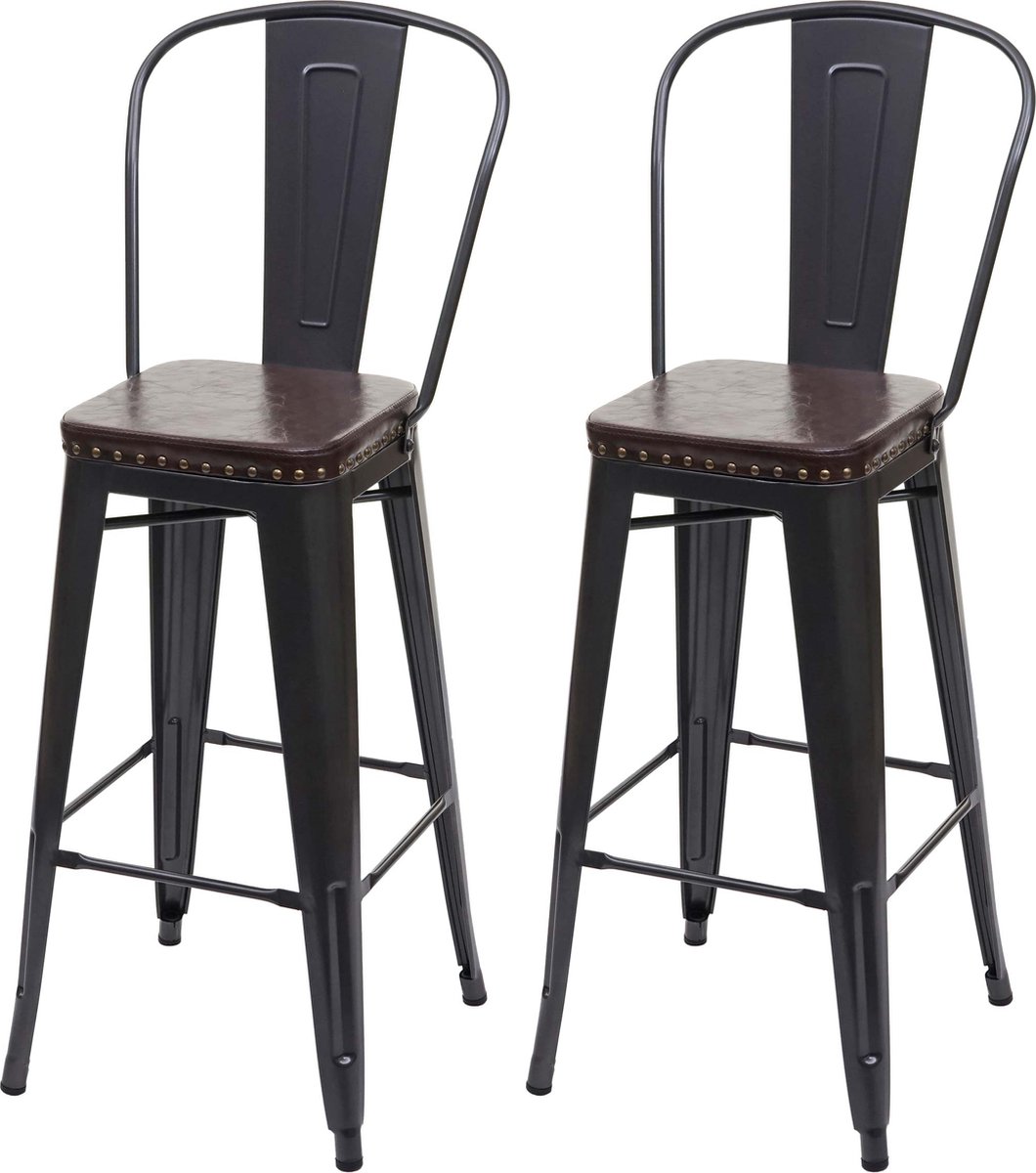 MCW Set van 2 barkrukken MCW-H10c, barkruk keukenkruk, metaal imitatieleer Chesterfield Industriële gastronomie ~ zwart-bruin