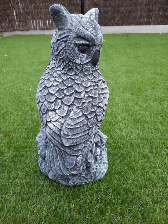 Uil betonnen beeld 38cm hoog grijs vogel oehoe