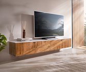 Tv-meubel Bahan mango teak 200 cm 4 deurs marmer Top White Floating Lowboard