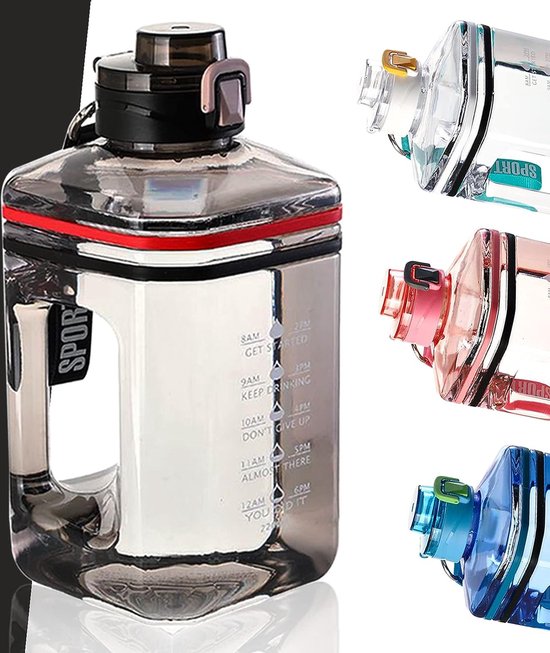 Glaxcidy 2-in-1 waterfles met rietje en deksel met drinkdeksel, 2,5 l gebottelde vreugde sportwaterfles met tijdmarkeringen en brede mond, herbruikbare BPA-vrije waterflessen voor sportschool en