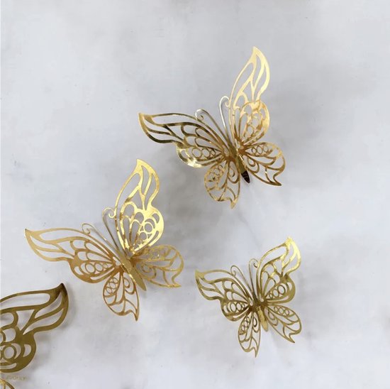 Hiden | Golden Butterflies - Vlinders decoratie - Muurstickers Kinderkamer - Muurstickers Slaapkamer - Decoratiefolie - Meubelstickers - Wandstickers - Deur stickers | 12 stuks