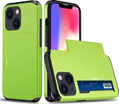 Mobigear Card Telefoonhoesje geschikt voor Apple iPhone 15 Plus Hoesje Hardcase Backcover Shockproof met Pasjeshouder - Groen