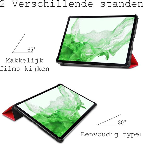 Samsung Galaxy Tab S9 Plus Cover Bookcase avec S Pen Cutout avec protecteur d'écran - Samsung Tab S9 Plus Case Book Case Cover - 12,4 pouces - Rouge