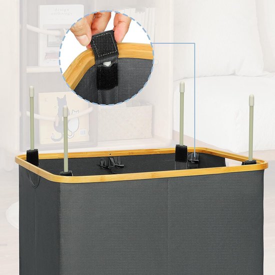 Lifewit Wasmand met Deksel, Grote met Plastic Handvatten en Een Uitneembare Zak, Opvouwbare Grote Vuilnisbakken voor Vuilnis voor Waskamer, Slaapkamer, Badkamer, Slaapzaal, 105L, Beige