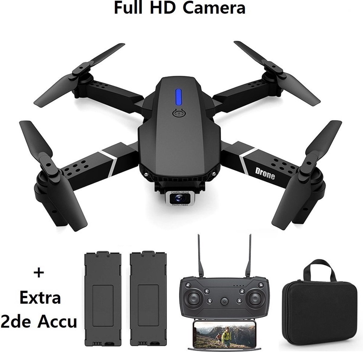 Quad Drone met camera en opbergtas - full HD camera - met 2 accu's