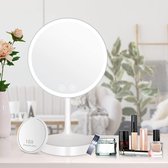 cosmetische spiegel LED-verlicht, oplaadbare make-upspiegel, 3 lichtkleuren, traploos dimbare helderheid, tafelspiegel voor thuis en hotel, wit