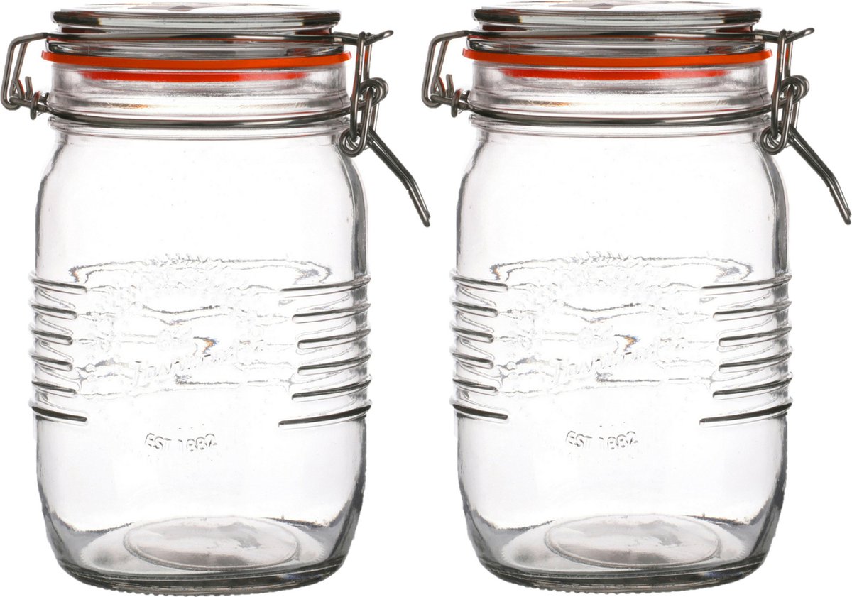 Urban Living Weckpot/inmaakpot - 2x - 1L - glas - met beugelsluiting - D14 x H17 cm