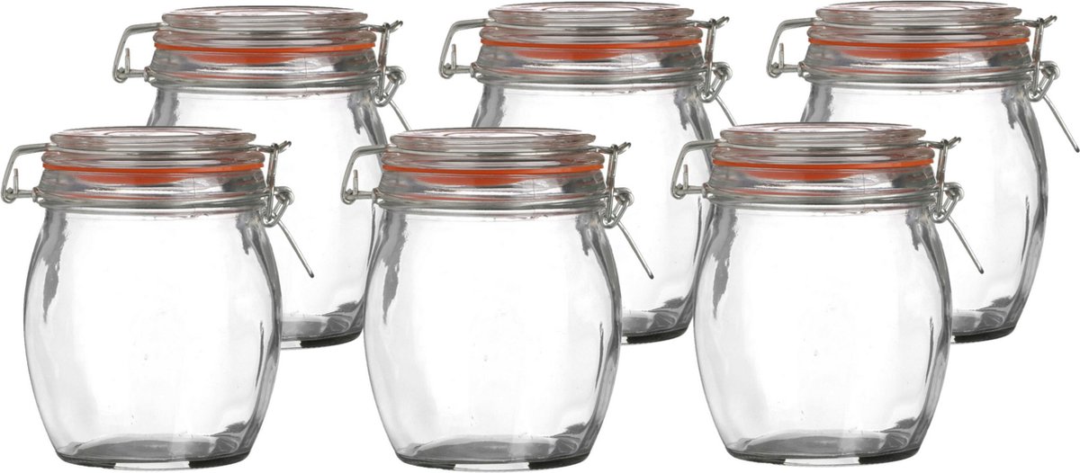 Urban Living Voorraadpot/bewaarpot - 6x - 750 ml - glas - met beugelsluiting - D11 x H14 cm