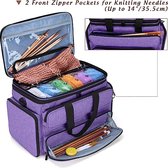 Knitting Bag, Yarn Storage Organizer Tote Bag with Double Top Lid for Knitting Needles (up to 35.5 cm), Crochet Hooks, Circular Knitting Needles, Yarn and Projects, Purple (Only (Only)
