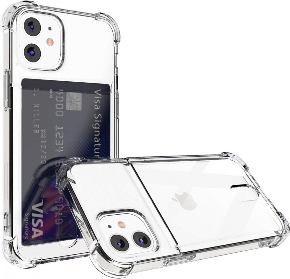 Transparant Dun TPU Hoesje met Pasjeshouder Geschikt voor Apple iPhone 12 | Back Cover | Schokbestendig | Ultra Dun | Kaarthouder Achterkant | Shockproof | Doorzichtig