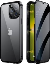 Hoesje Geschikt voor iPhone 8 Plus Hoesje Magnetische Adsorptie Back Case - Hoes Geschikt voor iPhone 8 Plus Hoesje Met Metalen Frame - Zwart