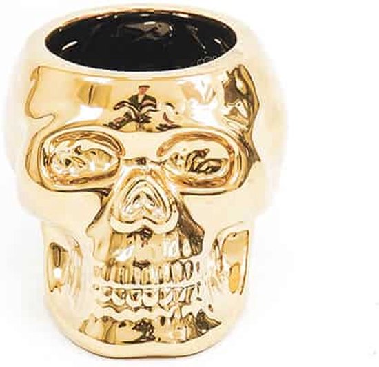 LABEL6 - Housevitamin - Doodshoofd Beeld - Goud - Skull Gold - 15,5x12,5x11,5cm - Plantenbak - Bloembak Doodskop - Skelet Cadeau - Gift