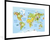 Wereldkaart - Kinderen - Dieren - Schoolplaat - Kinderkamer - 120x80 cm