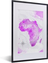 Fotolijst incl. Poster - Wereldkaart - Roze - Afrika - 40x60 cm - Posterlijst